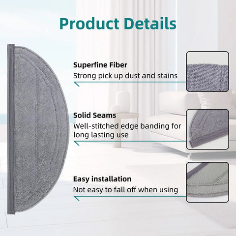 Six Pack Reusable Microfiber Mop Pads For Q10 S5 And Q10 S5 Plus Q10 VF Series Q10V Q10V Plus S8 Pro S8 Pro Plus Robotic Vacuum Cleaners Durable Washable For Sticky Dust Debris And Pet Hair grey microfiber pad with stitched edge