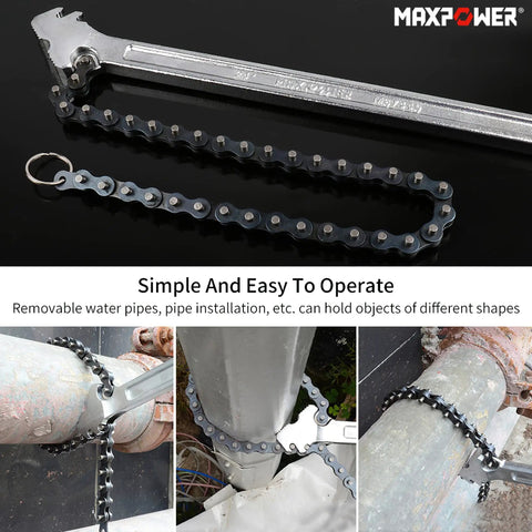 24 Inch Chain Wrench With 6.3 Inch Pipe Capacity Heavy Duty Chromium Vanadium Steel I Beam Handle Anti Skid Chrome Chain