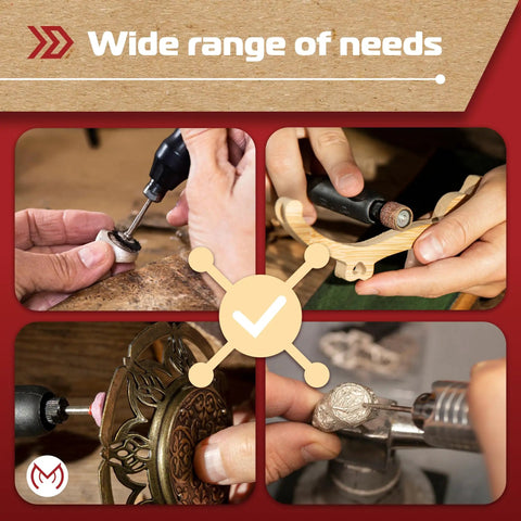476 Piece Rotary Tool Accessories Kit With 1/8 Inch Shank in use for sanding, cutting, and engraving on various materials