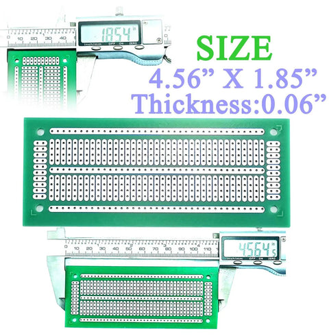 Pack Of 8 47x116mm PCB Strip Breadboards For Prototyping And DIY Electronics Projects with digital caliper measurements