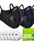 Three Color Reusable Dust Mask Respirator For Woodworking And Construction With 99.9 Percent Carbon Filters, two masks with filters