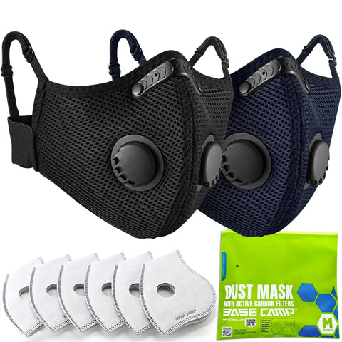 Three Color Reusable Dust Mask Respirator For Woodworking And Construction With 99.9 Percent Carbon Filters, two masks with filters