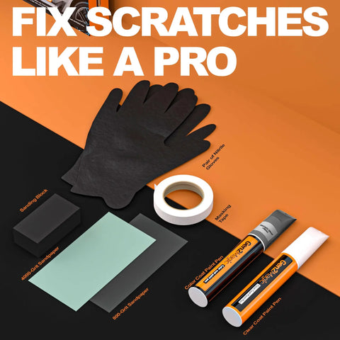 Honda Modern Steel Metallic Touch Up Paint Pen Kit NH-797M with sanding tools, gloves, and clear coat for scratch repair