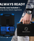 Person holding black case of Pro Grade Aluminum Setup Blocks For Woodworking Speed Up Your Setup With Height Gauge Blocks, Easy Block