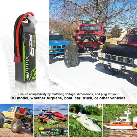 Two-Pack 11.1V 3S 3000mAh 50C LiPo Battery With Dean-Style T Connector for RC models like cars, planes, and boats