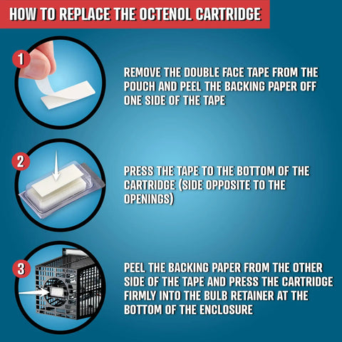 Instructions for replacing MA 1000 Octenol Mosquito Attractant Cartridge Two Pack Compatible With BK 15 BK 40 BK 80 MC 9000 FC 8800