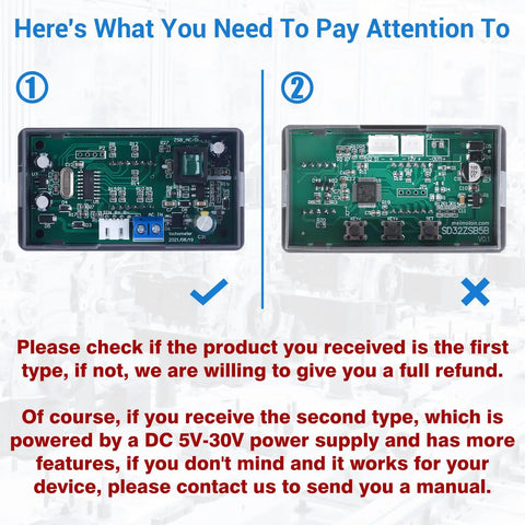 Comparison of two digital circuit boards for tachometer RPM speed meter, emphasizing the importance of receiving the correct type.