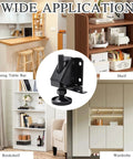 Heavy Duty Adjustable Leveling Feet 4 Pack Black Furniture Levelers With Hex Key Adjustment for Couches Cabinets Benches And Shelves, shown in various applications like dining table, shelf, and wardrobe.