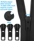 39 Piece Zipper Replacement Kit With Sliders And Pulls Retainer Boxes And Insertion Pins Multi Color Teeth Repair Set For Coats And Bags Including Zipper Head For Easy Fixes displayed with black nylon zipper slider and pull.