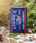 Double Sided 3 By 5 Ft All American Flag Decor For Indoor Outdoor Patriotic Fourth Of July 250th Anniversary Red White And Blue Three Layer Polyester Flag For Porch Fence Yard displayed at outdoor party