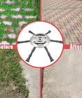 Before and after use of 6 Inch Steel Wire Weed Trimmer Head Replacement For Electric Cordless String Trimmers showcasing performance