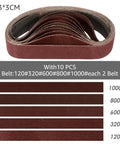 Extra abrasive strips for Compact Mini Belt Sander Pack A Punch With Quick Adjust Speed Dial, includes five grit levels.