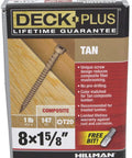 Tan Star Drive Composite Deck Screws Pre Drilled Countersunk 8x1.5" heavy duty screws in packaging for wood polymer decking.