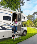 Non Slip Folding RV Steps With Adjustable Height, Lightweight Aluminum Step Stool, 4 Height Settings, Heavy Duty 1000 Pound Capacity, Non Slip Gripper Surface, Easy Stow And Go, RV entry use