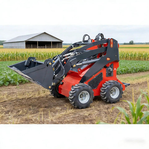 Quick-Attach Tracked Mini Skid Steer Loader With 10-Second Attachment Swap System on farmland
