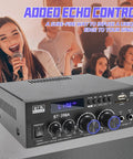 BT398A Stereo Amplifier Receiver with Bluetooth USB SD FM Radio Optical and Coaxial Inputs 900W Peak Power 2 Channel Home Audio Amplifier for passive speakers.