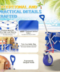 Heavy Duty Beach Wagon With Big All Terrain Wheels For Sand And Grass, 400 Lbs Capacity, blue fabric, ergonomic handle