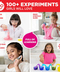 Girls First Science Kit For Ages 4 To 8, STEM Toy With 100 Plus Experiments, kids performing fun science activities.