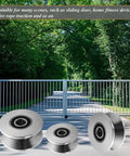 Heavy Duty Sliding Gate Rollers Stainless Steel V Groove Wheel For Barn Doors with gate in background