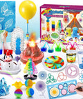 111 Experiments Science Kit For Kids With Chemistry Set STEM Toys For Boys And Girls Kid Friendly Birthday Gifts Volcano Crystals Physics Lab Educational Learning Project At Home Fun showing various colorful experiments and toys.
