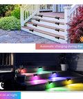 36 Pack Wireless Solar Deck Lights Outdoor Waterproof Step Lights For Fence Pool Garden Wall Patio Yard And Porch Multicolor LED Lighting With Easy Install No Wires Required illuminating deck steps at night.