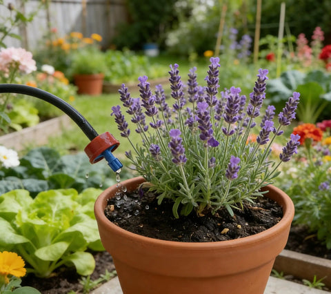 50 Pack 0.5 GPH Pressure Compensating Drippers For Garden Irrigation System watering lavender in terracotta pot