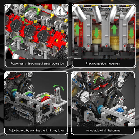 Dope V8 Engine Building Blocks Kit That Actually Runs With Battery And Motor 2718 Piece Engineering Model four detailed parts