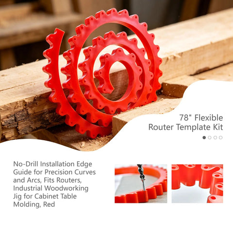 39 Inch Flexible Router Template For Woodworking No Stress Curve Milling Guide Edge Profiling Strip Precision Arc Jig For Cabinet Doors And Killer Table Edge Molding Shop Favorite For Smooth Results, red template coils on woodworking surface.