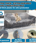 Heavy Duty Plastic Couch Cover For Moving And Storage Waterproof Clear Sofa Wrap on sofa with dog, anti-puncture feature shown