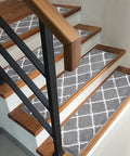 15 Piece Non Slip Stair Treads For Wooden Steps Indoor Carpet Runner Rugs Mat 8x30 Inches Gray Diamond Pattern