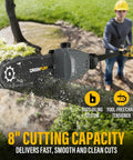 Man using Pro Grade 2 In 1 Cordless Pole Saw And Hedge Trimmer with 8 inch pole saw on tree branch.