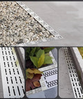 Heavy Duty Trench Drainage System Kit For Courtyard, Lawn Path, Driveway And Outdoor Pathways Stainless steel drain grate in garden.