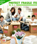 Family packing with Heavy Duty Dish Packing Set For Moving Includes 25 Foam Pouches 12x14 Inch Thick One Side 1.5mm And Both Sides 3.0mm 75 Fragile Stickers And A Marker Pen To Shield Dishes And Glassware During Packing Storage For A Smooth Move