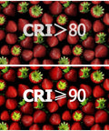 Comparison of strawberries under CRI greater than 80 and 90 showing color difference