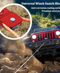 4 Ton Recovery Winch Snatch Block for Beefy 8800 Lbs Capacity, Tough Truck and Off Road Recovery Pulley, Heavy Duty Universal Accessory for ATV UTV Towed Vehicles, Solid Steel Build in Red, red steel winch snatch block on off-road Jeep