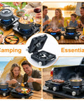 Two Burner Camping Stove With 24000 BTU Total Heat, Foldable Propane Stove for outdoor cooking with family by the lake
