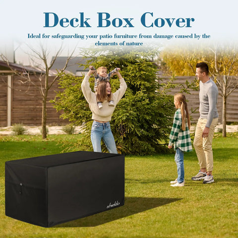 Heavy Duty 600D Polyester Deck Box Cover Waterproof All Weather Protection for 63 Inch Storage Box in garden setting