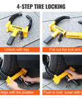 Universal Wheel Clamp Lock Set, Adjustable Anti Theft Tire Lock For ATV, SUV, Car, Golf Cart, Boat, And Motorcycle in use