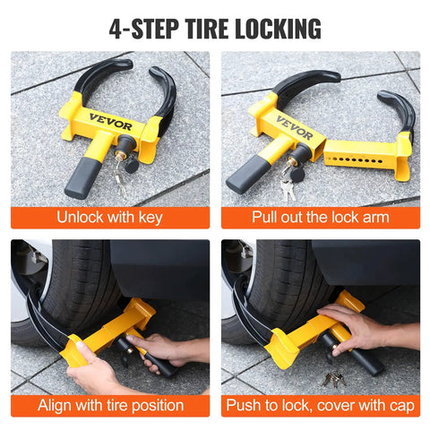 Universal Wheel Clamp Lock Set, Adjustable Anti Theft Tire Lock For ATV, SUV, Car, Golf Cart, Boat, And Motorcycle in use