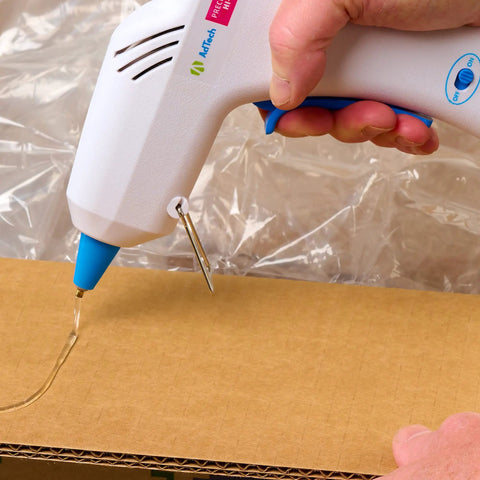 Full Size 4 Inch Hot Glue Sticks 200 Count Multi Temp For High And Low Temp Glue Guns Beefy Bond used on cardboard