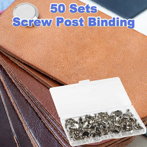 Top Shelf Chicago Binding Screws M5 X 6Mm In 50 Silver Sets Built From Tough Carbon Steel in clear case on leather.