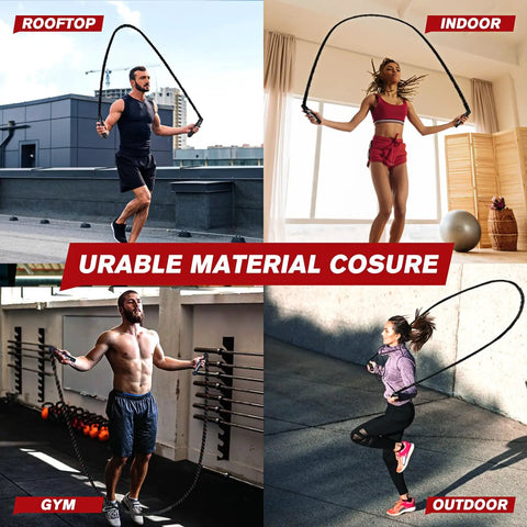 Group using Heavy Weighted Jump Rope For Full Body Workout 9.2ft Length 2.8lb Rope For Cardio Burn And Fitness Boxing Training Home Gym Get Shredded And Build Muscle For Men indoors, outdoors, and at gym