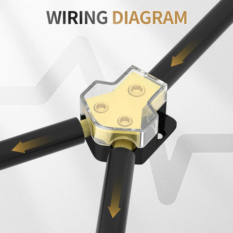 Wiring diagram of Beefed Up 12V Power Distribution Block For Car Audio And Boat 2 Way Amp Splitter In 0 2 4 Gauge Out 4 6 8 Gauge Ground Block With Clear Covers Heavy Duty Automotive And Marine Wiring Hub with cables
