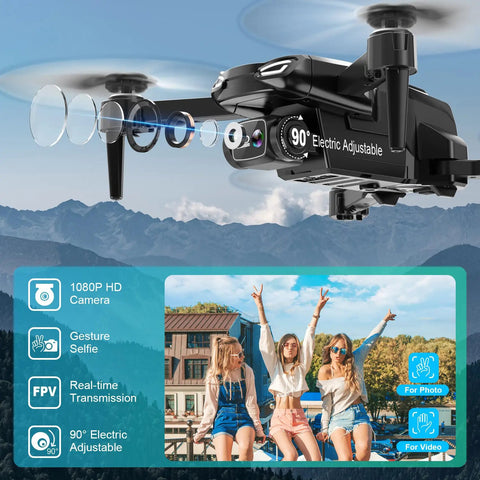 1080P HD Foldable Mini Drone With Remote Control Stable Hover Waypoint Fly 3D Flips One Key Start Dual Batteries flying outdoors