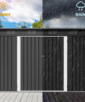 9x4 Outdoor Storage Shed With Windows And Lockable Double Doors Tough As Nails Steel Construction Sloped Roof Garden And Patio Organizer Large Backyard Tool Shed In Dark Gray in sunny and rainy weather