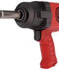 One Half Inch Air Impact Wrench With Two Inch Extension Anvil Twin Hammer Pistol Grip Industrial Repair And Assembly Tool in red handle