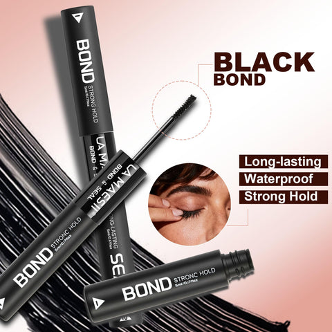 Waterproof Lash Bond And Seal Glue For Eyelash Clusters Black 72 Hour Hold Latex Free Dual Ended Adhesive 10ml with brush applicator.