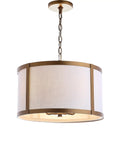 17 Inch Gold And White Metal LED Pendant Light With White Linen Drum Shade For Kitchen Island And Dining Room