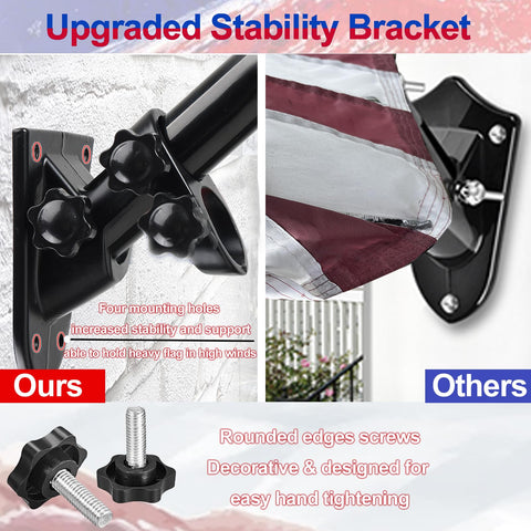 Comparison of black stability brackets for Heavy Duty 5 Ft Stainless Steel Flag Pole Kit With No Tangle 360 Degree Rotation Windproof Outdoor Flag Holder.