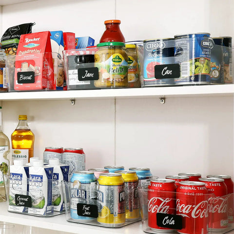 Straight Up Kitchen Pantry Game Changer This Twelve Pack Of Clear Plastic Storage Bins And Bold Black Labels enhances bright pantry organization.